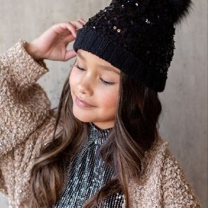 Black Sequin Kids Beanie